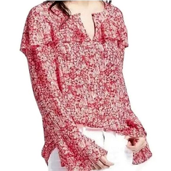 Banana Republic Floral Ruffle Blouse XSMALL Red Pink - Picture 1 of 12